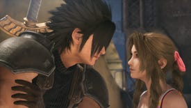 Zack and Aerith stare into each other's eyes in Crisis Core - Final Fantasy VII - Reunion