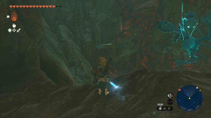 Link looks over to a platform in The Depths in The Legend of Zelda: Tears of the Kingdom