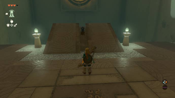 Link puts a missile on a slope that is facing a target in the Oromuwak Shrine in Zelda: Tears of the Kingdom