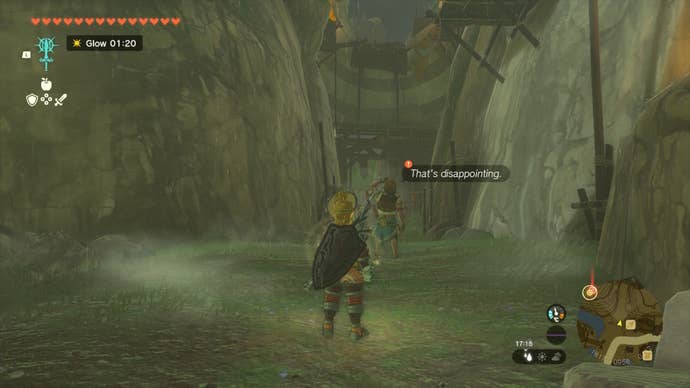 Link looks over at Paya and Tauro in Kakariko Village in The Legend of Zelda: Tears of the Kingdom