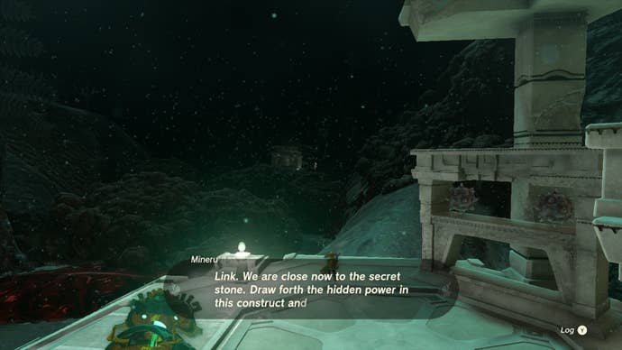 Link stands on a platform with various tools for Mineru's construct in The Legend of Zelda: Tears of the Kingdom