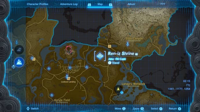 A map of the Ren-Iz Shrine in The Legend of Zelda: Tears of the Kingdom