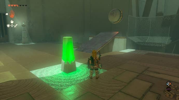 Link sends a ball along a ramp in the Ren-Iz Shrine in The Legend of Zelda: Tears of the Kingdom