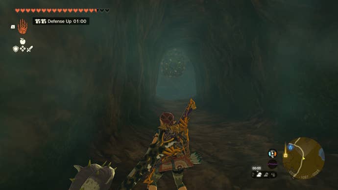 Линк сталкивается со скалой, как в пещере, в The Legend of Zelda: Tears of the Kingdom