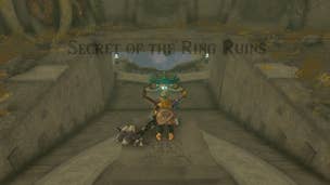 Link faces a Zonai Relic on Dragonhead Island in The Legend of Zelda: Tears of the Kingdom