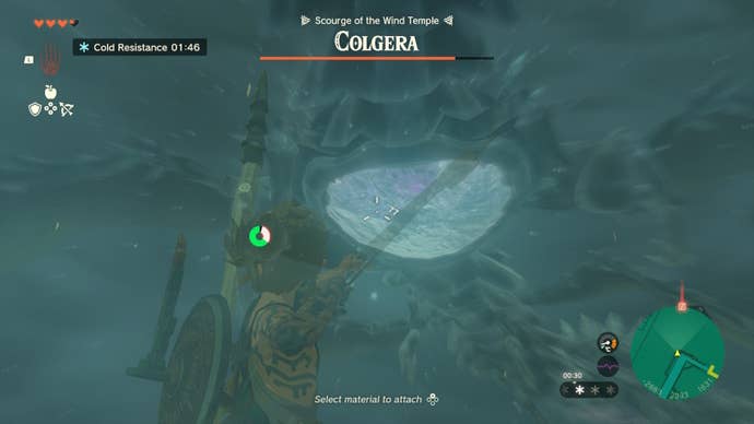 Link looks at one of Colgera's carapaces in The Legend of Zelda: Tears of the Kingdom
