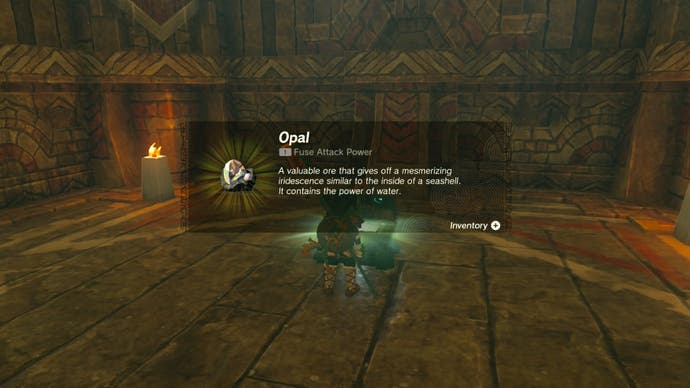 Link finding an Opal ore at the Wind Temple in Tears of the Kingdom.