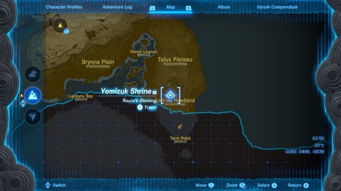 Mapa pokazująca lokalizację sanktuarium Yomizuk w [Noedit] The Legend of The Legend of Zelda: Tears of the Kingdom