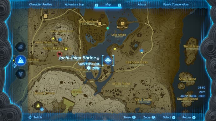 Mapa pokazująca lokalizację sanktuarium Jochi-Ariga w [Noedit] The Legend of The Legend of Zelda: Tears of the Kingdom