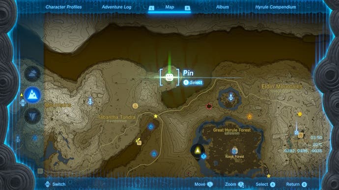 Mapa pokazująca lokalizację świątyni Mayaotaki w [Noedit] The Legend of The Legend of Zelda: Tears of the Kingdom