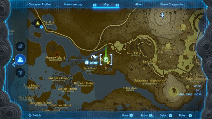 Mapa pokazująca lokalizację świątyni Maoikes w [Noedit] The Legend of The Legend of Zelda: Tears of the Kingdom