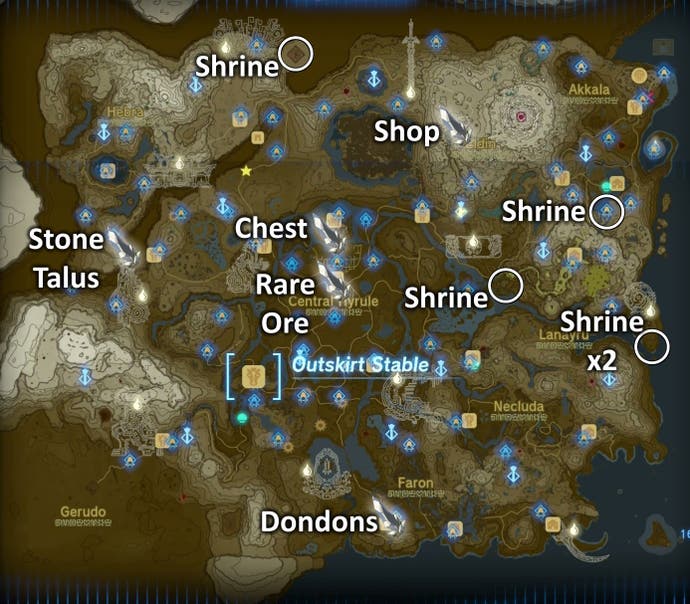 Mapa pokazująca wszystkie możliwe lokalizacje diamentów w [NoEdit] Legenda of The Legend of Zelda: Tears of the Kingdom