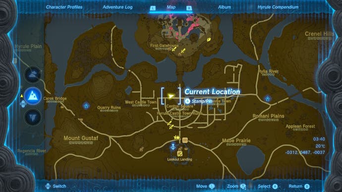 Mapa pokazująca świetne miejsce do uprawy na świeżym kamieniu w [Noedit] The Legend of The Legend of Zelda: Tears of the Kingdom