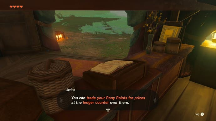 在游戏中解释玩家如何在《塞尔达传说:王国之泪》中用Pony点数换取奖励。