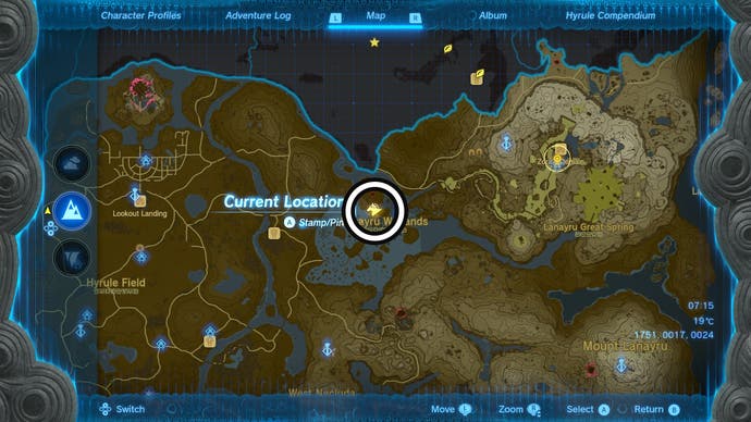 Map showing the location of the Jonsau Shrine in The Legend of Zelda: Tears of the Kingdom.