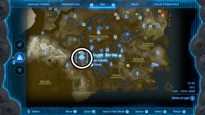 Karte mit dem Ort des Riogok -Schreins in der Legende von The Legend of Zelda: Tears of the Kingdom