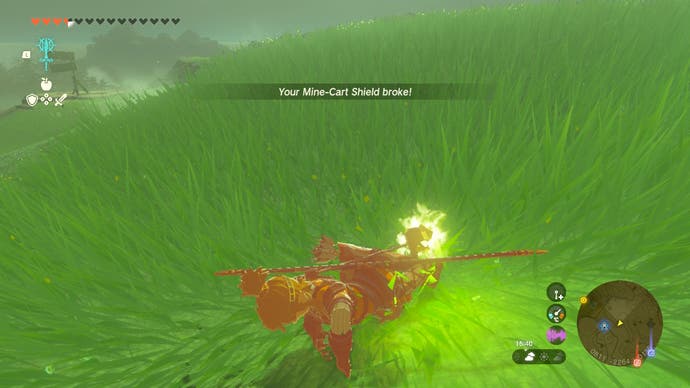 Link falls while riding a shield in Zelda: Tears of the Kingdom