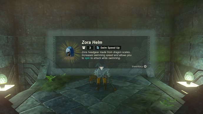 Link discovering the Zora Helm in The Legend of Zelda: Tears of the Kingdom.