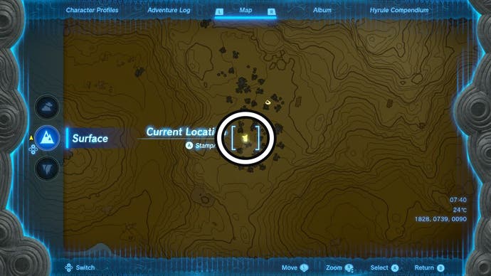 Map showing the location of the third Dragon Tear in The Legend of Zelda: Tears of the Kingdom.
