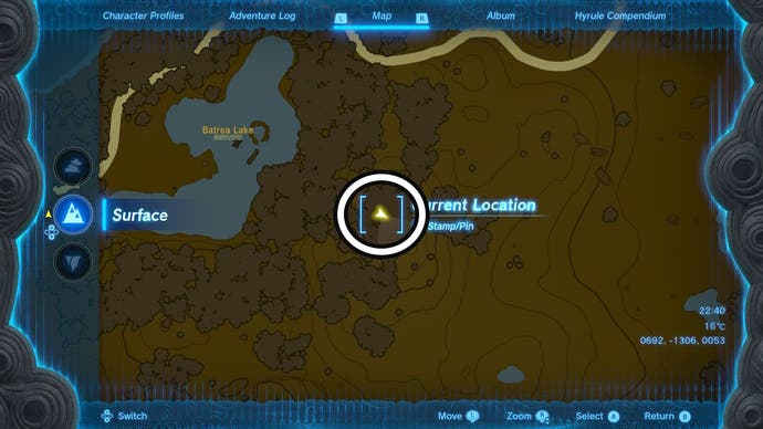 Map showing the location of the fourth Dragon Tear in The Legend of Zelda: Tears of the Kingdom.