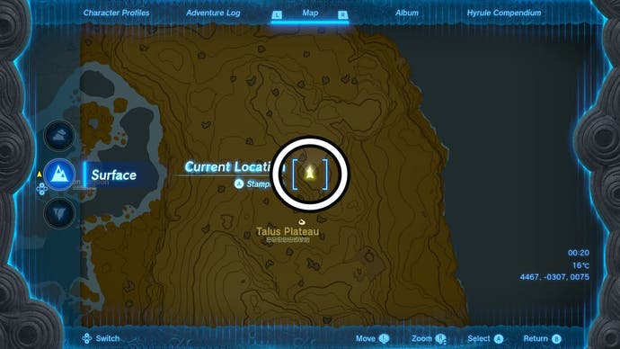 Map showing the location of the ninth Dragon Tear in The Legend of Zelda: Tears of the Kingdom.
