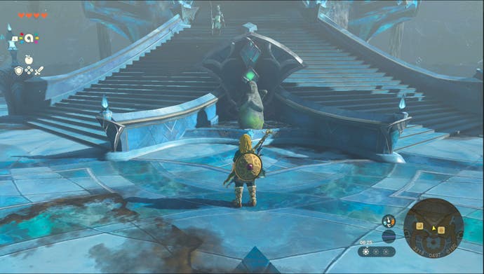 Lien debout près de la statue de déesse du domaine de Zora dans la région de Zorana à télécharger à Zelda: Tears of the Royaume