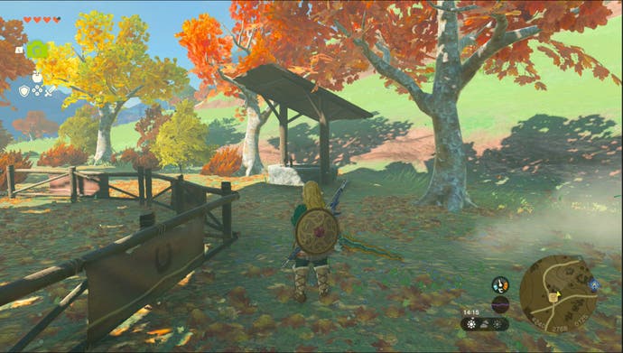 Link s'approchant d'un puits près de l'écurie d'Est Akkala dans la légende de Zelda: Tears of the Kingdom