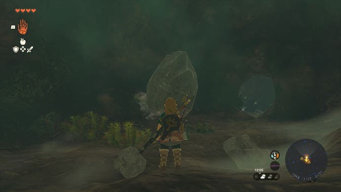 Link standing inside a cavern in the Sahasra Slope Cave.