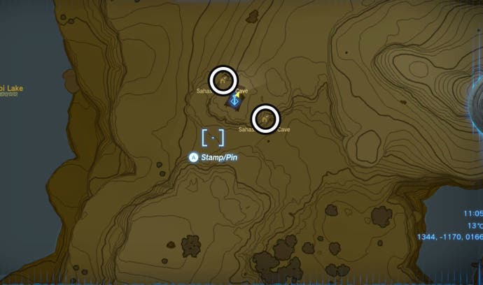 Mapa mostrando as duas entradas para a caverna de Sahasra Slope