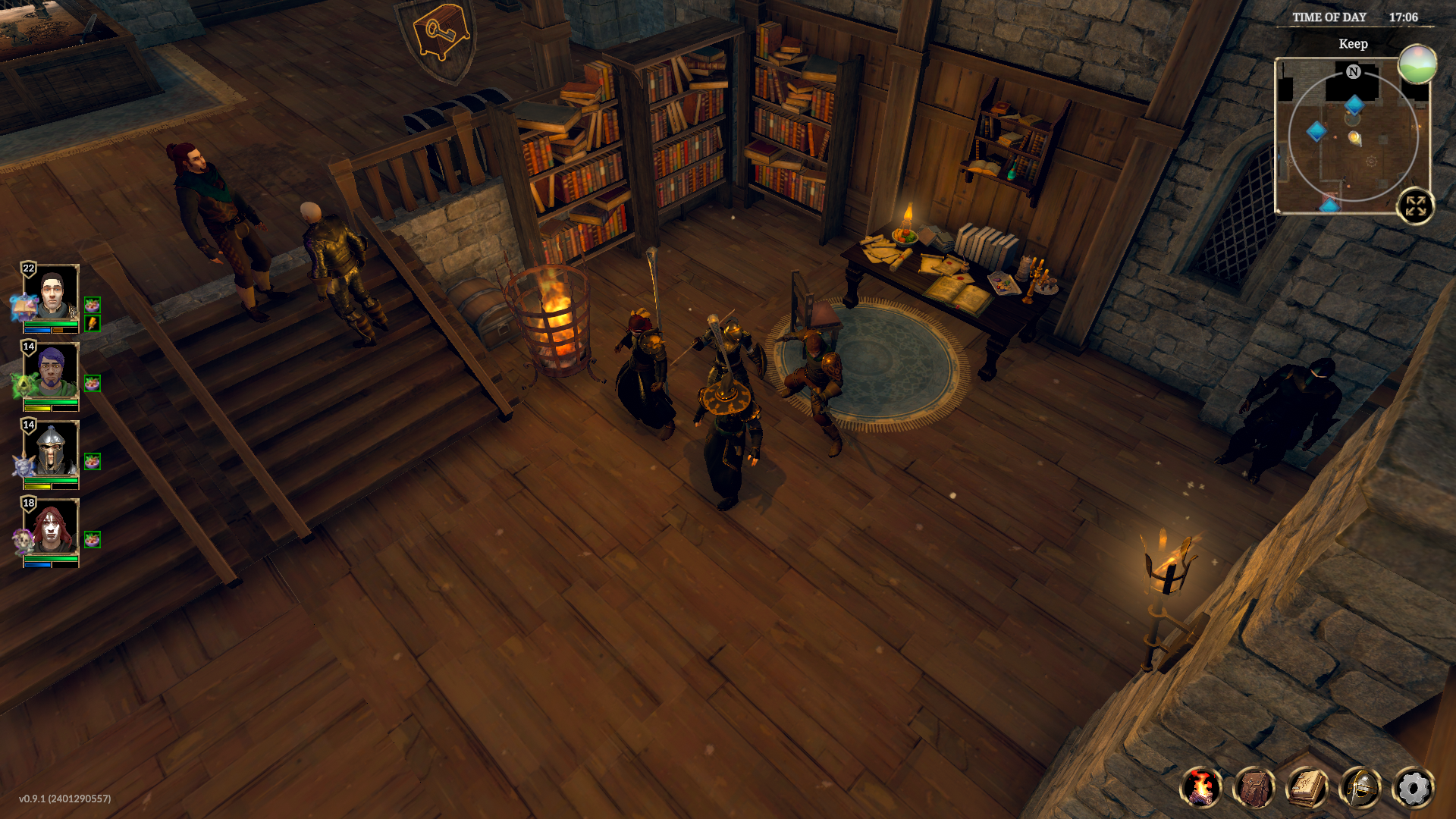 Sekelompok pahlawan fantasi berkumpul di perpustakaan di Zoria: Age Of Shattering