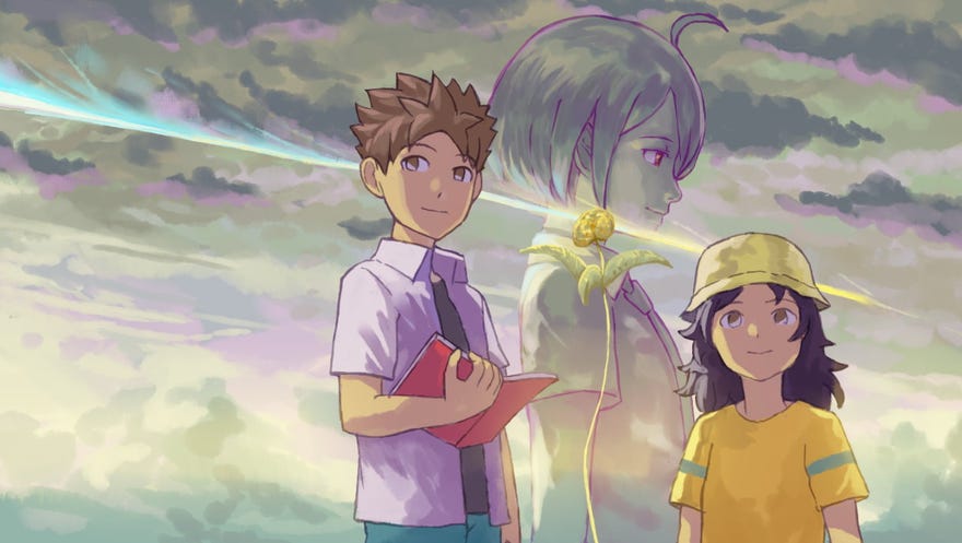 A young boy smiles next to two girls in the key artwork for A Space For The Unbound
