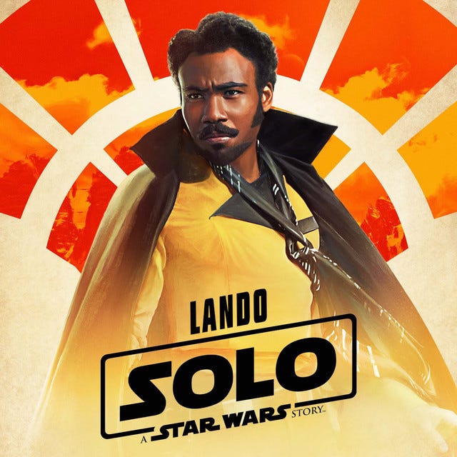 Promotional image of Donald Glover as Lando Calrissian from Solo: A Star Wars Story