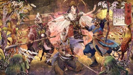 Artwork of Kunitsu-Gami showing the goddess and her protectors