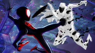 Miles Morales as Spider-Man fighting the Spot in Across the Spider-Verse.