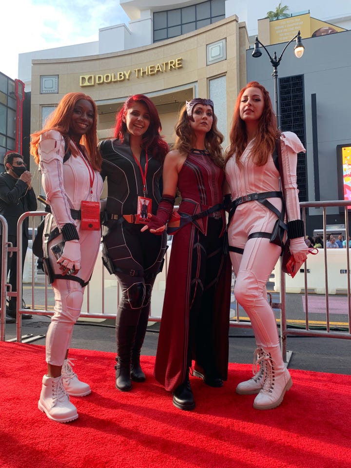 Black Widow cosplayers at the Black Widow Premiere in Hollywood, CA.