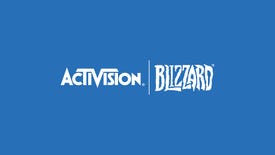 The logos for Activision and Blizzard on a blue background