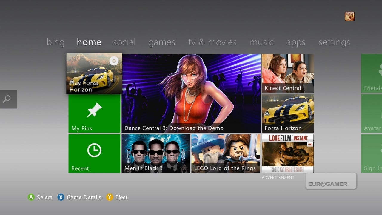 Adverts and the new Xbox 360 dashboard | Eurogamer.net