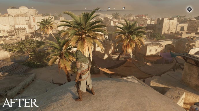 Ein Bildschirm von Assassin's Creed: Mirage nach der Entfernung der chromatischen Aberration