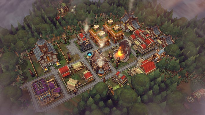 A top-down view of a forest village in Against The Storm