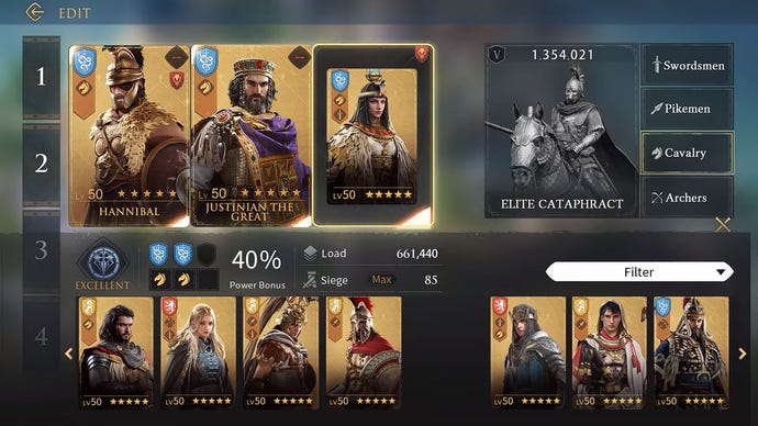 Selecting heroes in Age of Empires Mobile