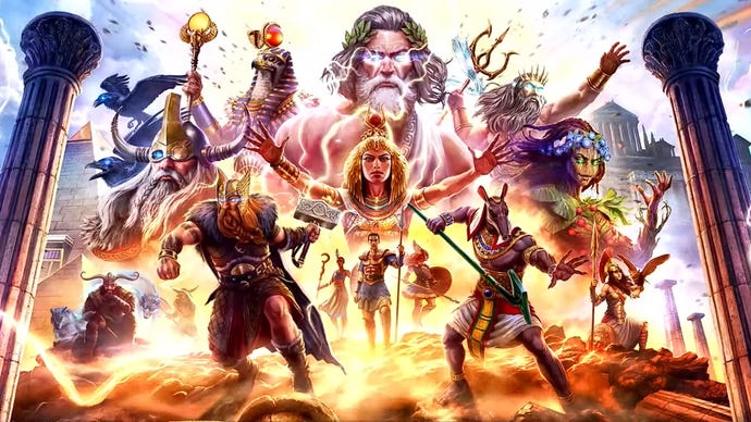Das Cover-Artwork für Age of Mythology Retold zeigt verschiedene Götter und Monster