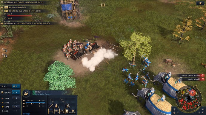 Cannons fire at warriors on war elephants in Age Of Empires 4
