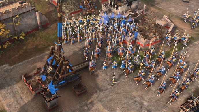 Eine Armee von Pferden umgibt einen Trebuchet im Alter der Imperien 4