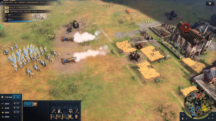 Cannons fire at a farm in Age Of Empires 4