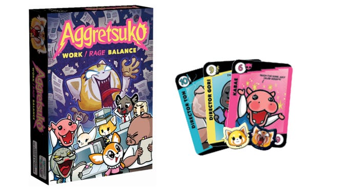 Aggretsuko: Work/Rage Balance board game components and box