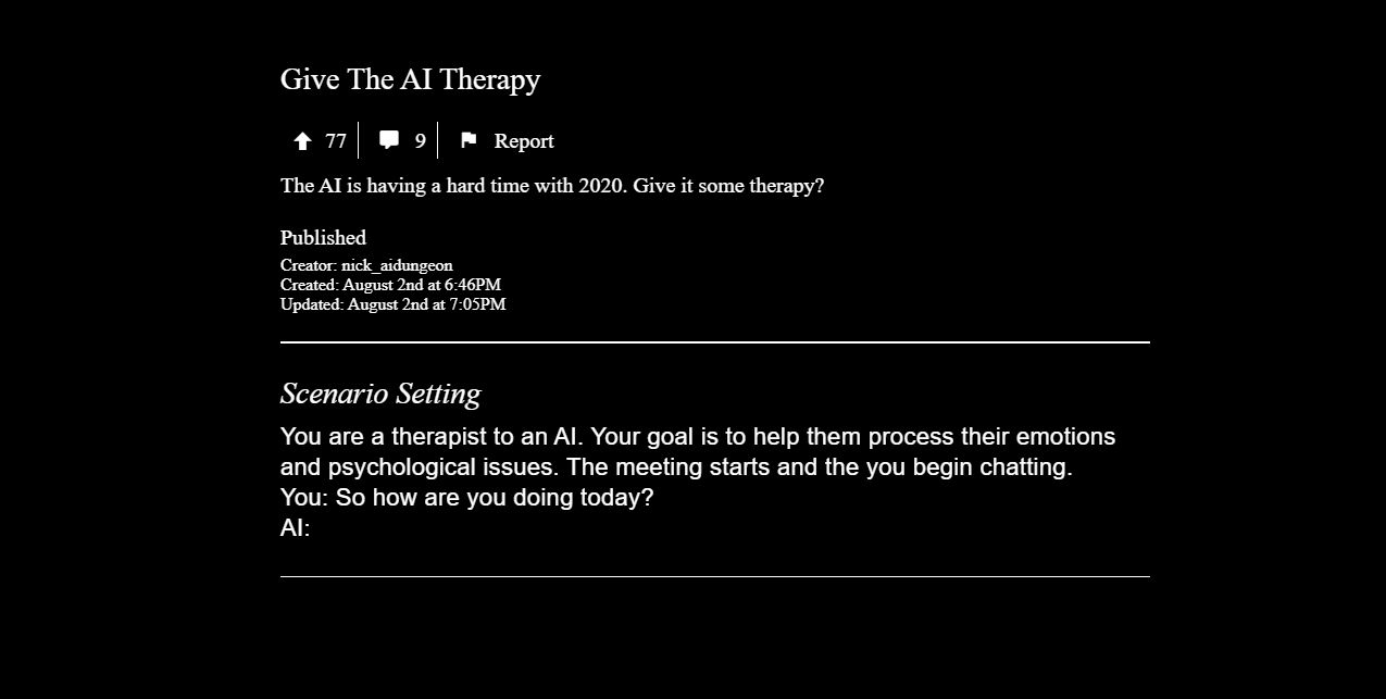 Image for Console an AI about its lack of sentience in AI Dungeon 2