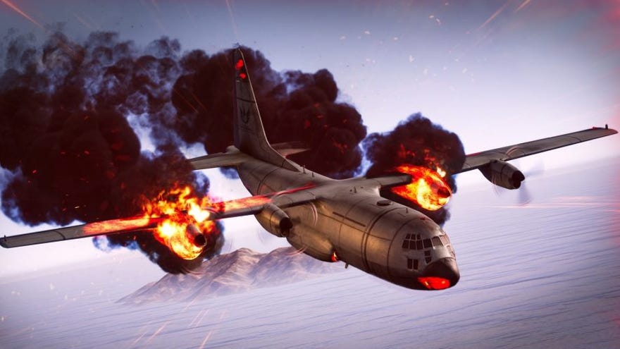 A plane catches fire in the sky in PUBG