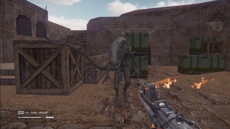 Fighting Alien: Isolation's xenomorph on the Counter-Strike map Dust2.