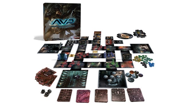Alien vs Predator: The Hunt Begins movie board game box and gameplay layout