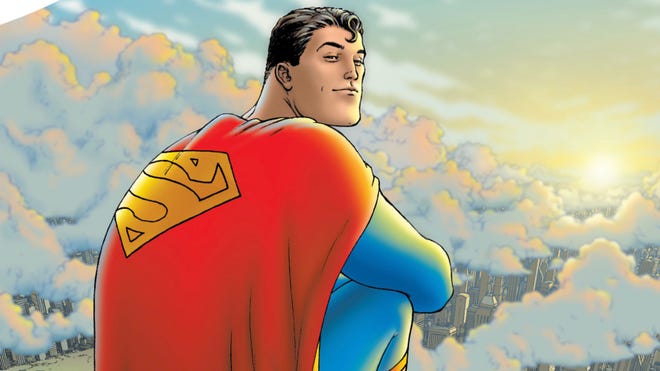 Superman smiles above the clouds